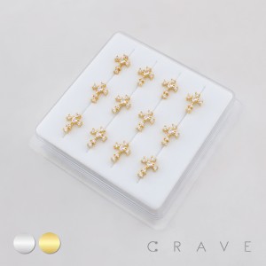12PCS OF MULTI CZ CROSS CENTER HEART CZ 316L SURGICAL STEEL L-SHAPE NOSE RING BOX